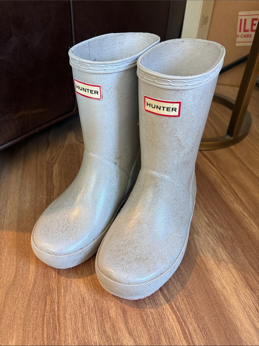 Hunter Kids' Silver Glitter Rain Boots